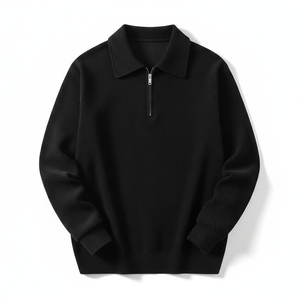 Black sweater with a collar on a white background